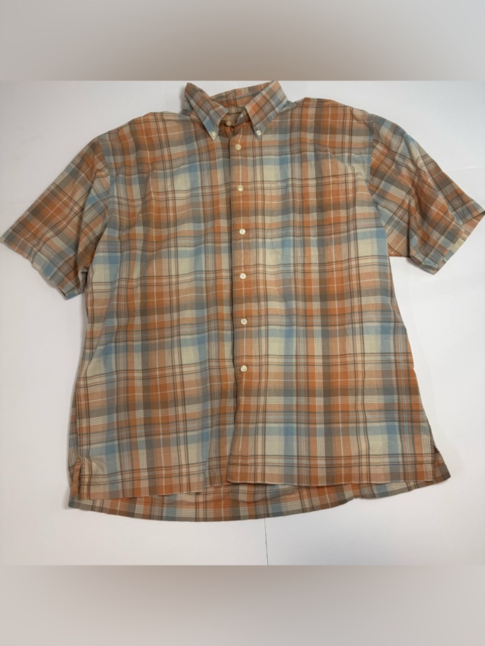 Jos. A. Bank Men's Short-Sleeve Plaid Button-Down Shirt - Tan & Light Blue